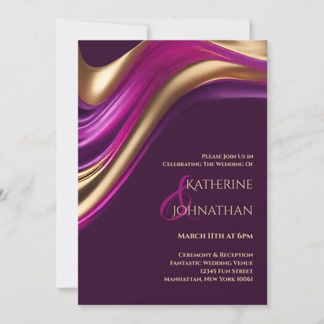Invitación Boda moderno-Purple Fuchsia y Oro- (Anverso)