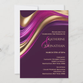 Invitación Boda moderno-Purple Fuchsia y Oro-