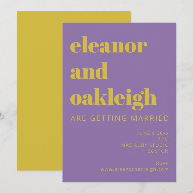 Invitación Boda moderno púrpura brillante de tipografía negri (Anverso / Reverso)