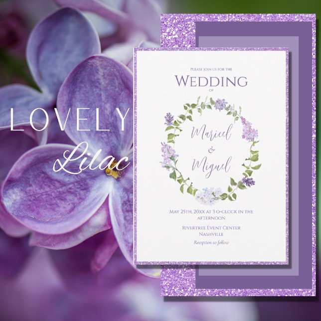 Invitación Boda moderno Purpurina floral Purple Lilac (Subido por el creador)