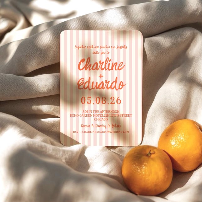 Invitación Boda moderno rayado rosado pastel (Subido por el creador)