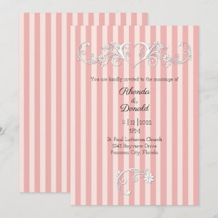 Invitación Boda moderno rayado rosado y Rubor