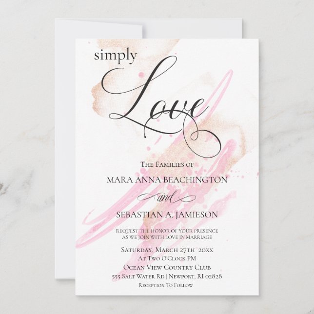 Invitación *~* Boda moderno resumen de oro rosado de Rubor (Anverso)