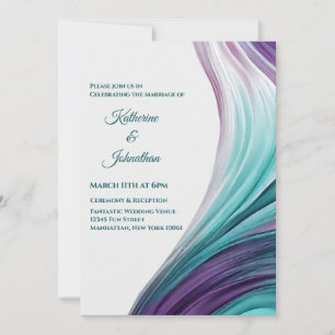 Invitación Boda moderno - Resumen-púrpura y Verde azulado-
