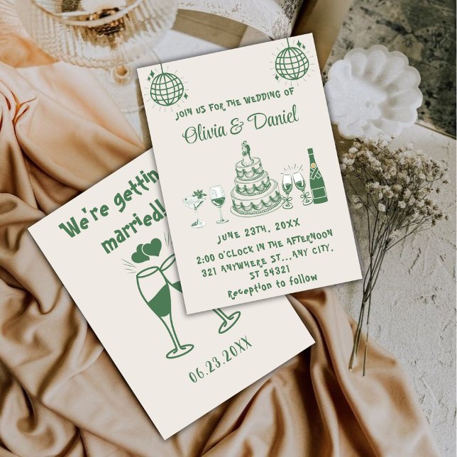 Invitación Boda moderno Retro Hand Drake Green Cake (Subido por el creador)