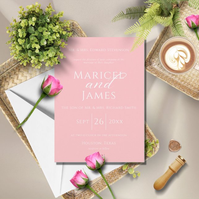 Invitación Boda moderno rosa y blanco simple (Subido por el creador)