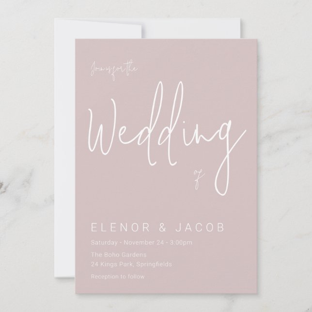 Invitación Boda moderno rosa y blanco turbio (Anverso)