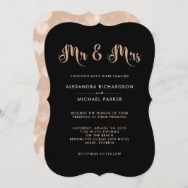 Invitación Boda moderno rosa y negro de Bokeh | Sr. y Sra.