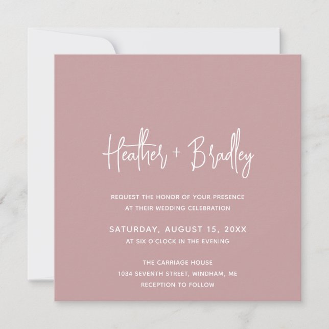 Invitación Boda moderno rosado minimalista (Anverso)