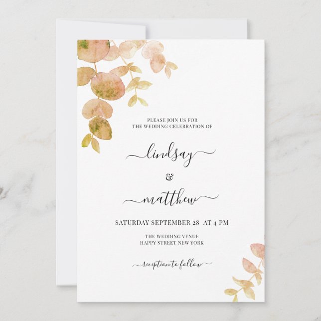 Invitación Boda moderno Rubor de eucalipto rosa (Anverso)