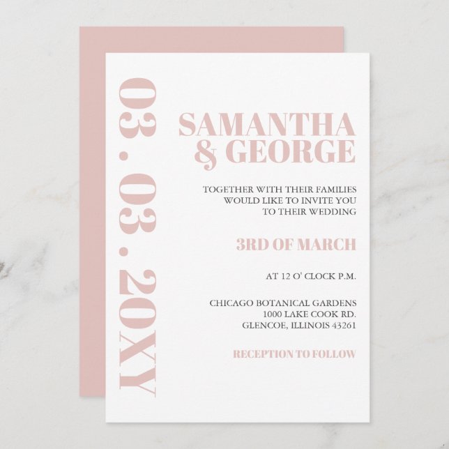 Invitación Boda moderno Rubor Minimalista simple (Anverso / Reverso)