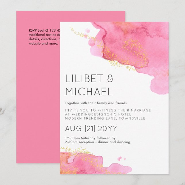 Invitación Boda moderno Rubor Pink Gold (Anverso / Reverso)