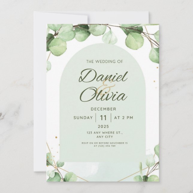 Invitación Boda moderno rústico elegante y verde (Anverso)