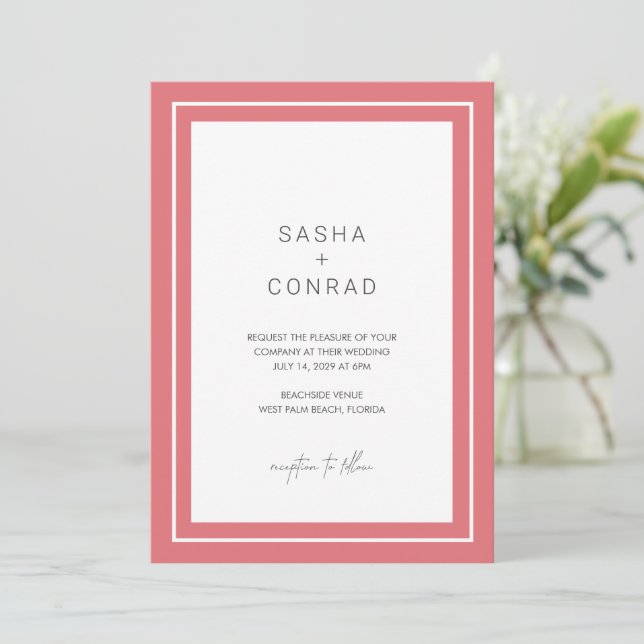 Invitación Boda moderno Sasha Coral (Anverso de pie)