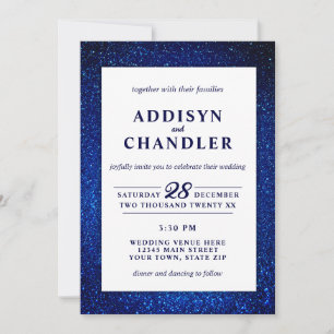 Invitación Boda moderno simple y elegante blanco y azul de la