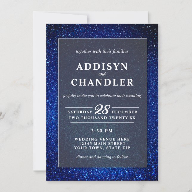 Invitación Boda moderno simple y elegante blanco y azul de la (Anverso)