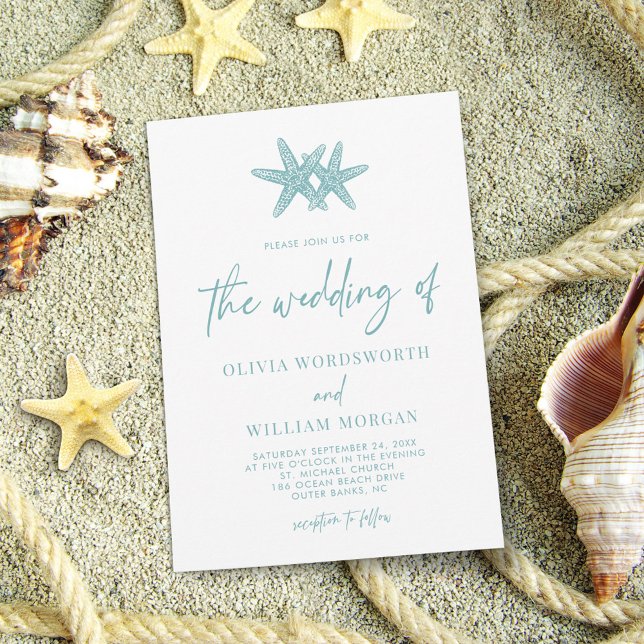 Invitación Boda moderno Starfish Beach Sea Glass Blue (Subido por el creador)