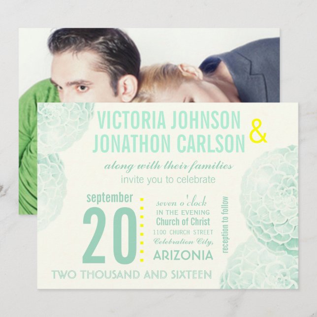 Invitación Boda moderno suave y amarillo (Anverso / Reverso)