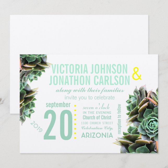 Invitación Boda moderno suave y amarillo (Anverso / Reverso)