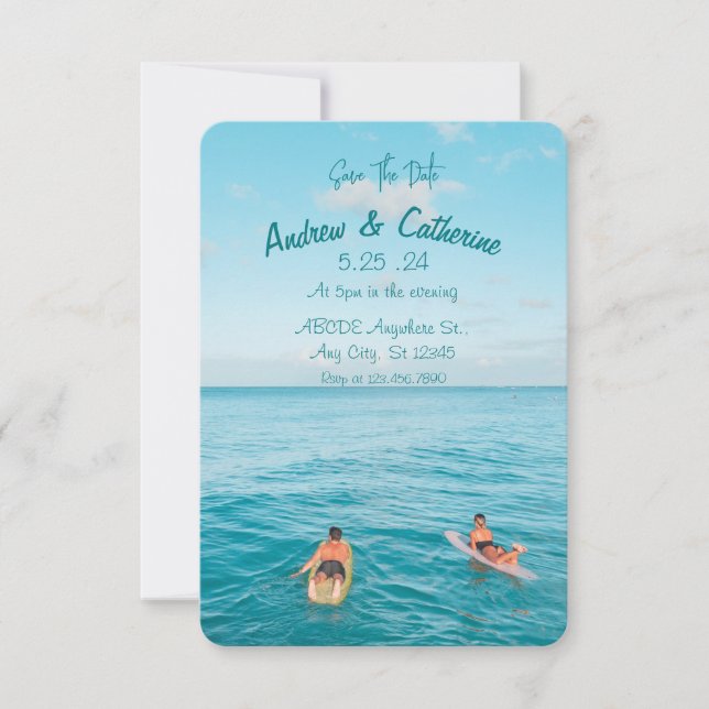 Invitación Boda moderno surfista del océano azul (Anverso)