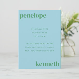 Invitación Boda Moderno Verde Azul Simple En Uno