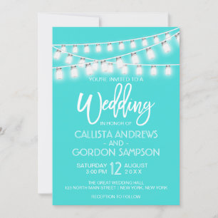 Invitación Boda moderno Verde azulado blanco Mason Jar String