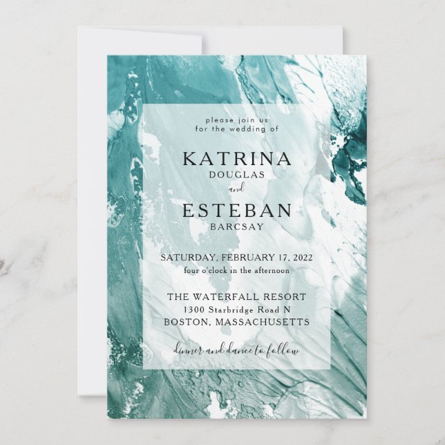 Invitación Boda moderno verde esmeralda pintado (Anverso)