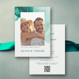 Invitación Boda moderno verde esmeralda QR Photo Save Date
