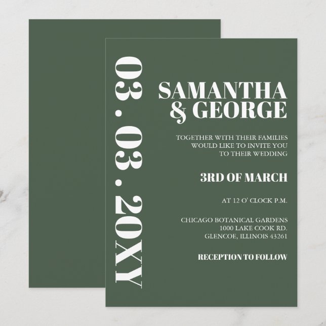 Invitación Boda moderno verde Minimalista simple (Anverso / Reverso)