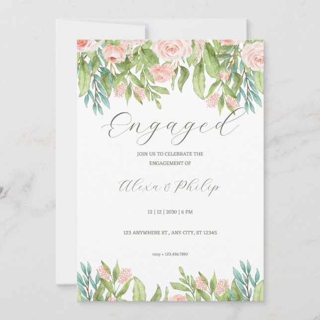 Invitación Boda moderno verde rosa (Anverso)