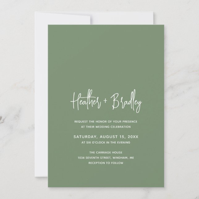 Invitación Boda moderno verde sabio minimalista (Anverso)
