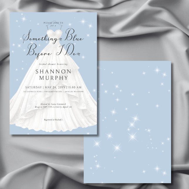 Invitación Boda Moderno Vestir Algo De Ducha Azul Esparkle (Modern Wedding Dress Something Blue Sparkle Shower Invitation)