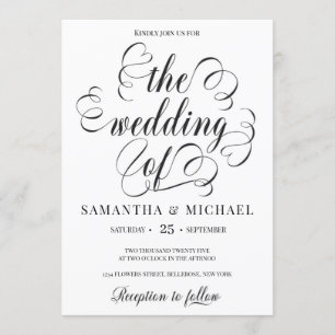 Invitación boda moderno y elegante de letras caligráficas