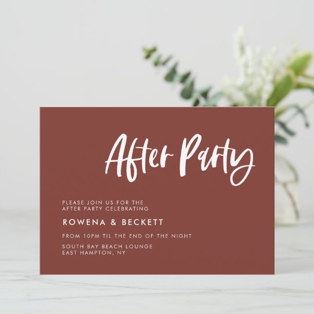 Invitación Boda moderno y elegante de terracota tras fiesta (Anverso de pie)