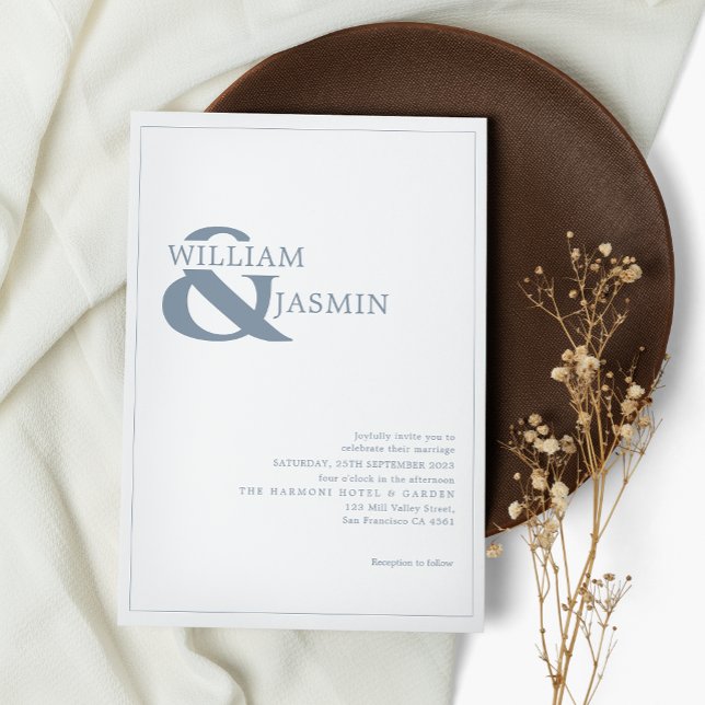 Invitación Boda moderno y sencillo con bordes azules (Subido por el creador)
