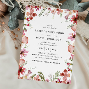 Invitación Boda moderno y sencillo de flores silvestres rosad