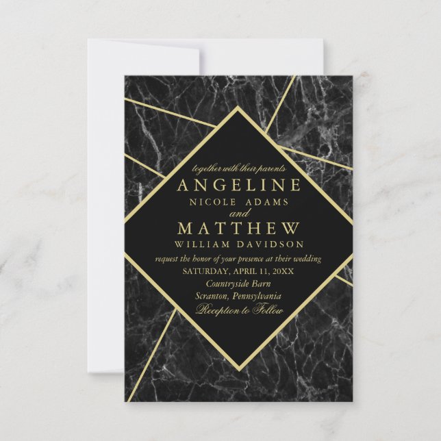 Invitación boda moderno y sencillo de mármol dorado (Anverso)