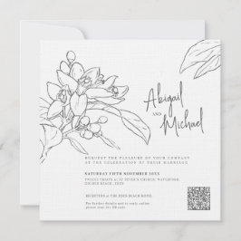 Invitación boda mono de foto cuadrado de boceto de flores de 
