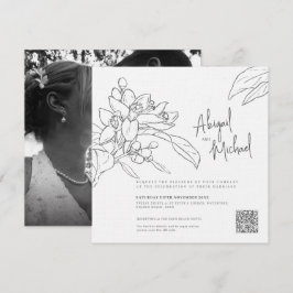 Invitación boda mono de foto cuadrado de boceto de flores de 