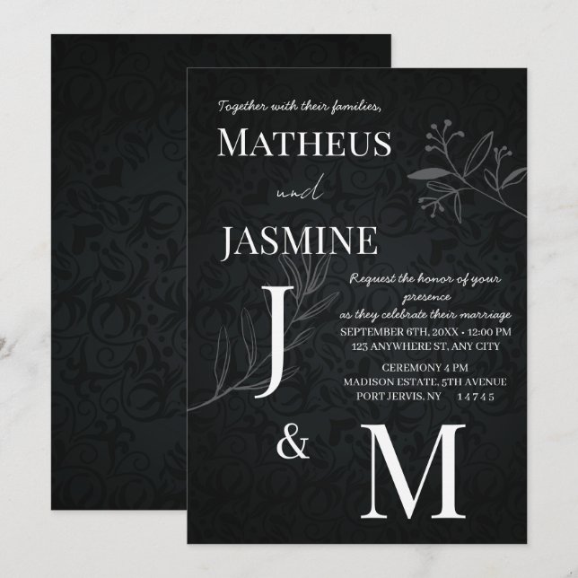 Invitación Boda Monocroma Alemana y Script  (Anverso / Reverso)