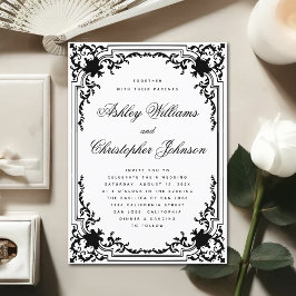 Invitación Boda Monocroma Vintage de color blanco y negro ele