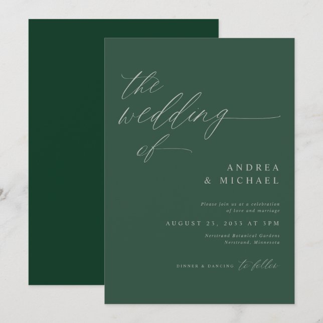Invitación Boda monocromática de esmeralda verde elegante mod (Anverso / Reverso)