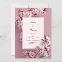 Invitación Boda Monocromática de Flor de Cerezo Rosa