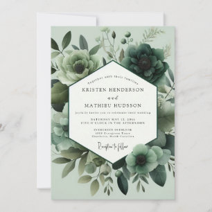 Invitación Boda Monocromática de Floración Verde Salvia