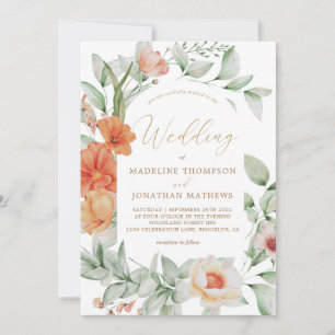 Invitación Boda Monocromático Boho Floral Champagne Gold