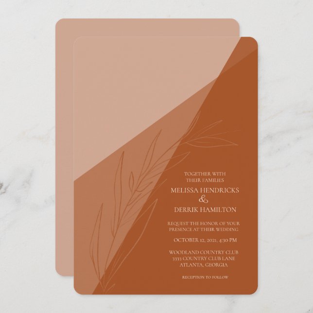 Invitación Boda Monocromático Terra Cotta (Anverso / Reverso)