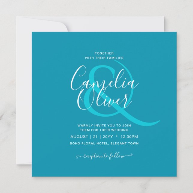 Invitación BODA monocromo azul de Bondi (Anverso)