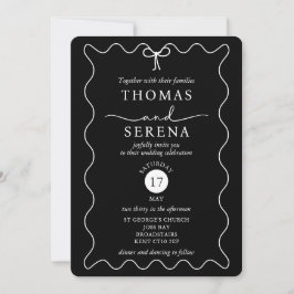 Invitación Boda monocromo de la curva de onda del código QR b