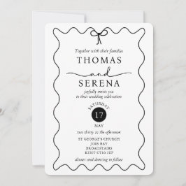Invitación Boda monocromo de la curva de onda del código QR b