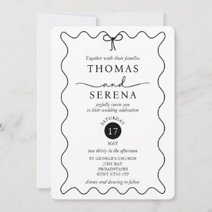 Invitación Boda monocromo de la curva de onda del código QR b